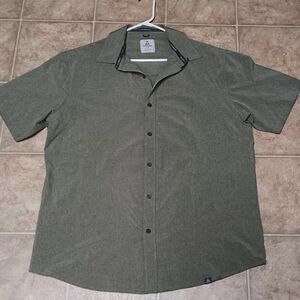 Men's Green Grey Short Sleeve Button Up Shirt